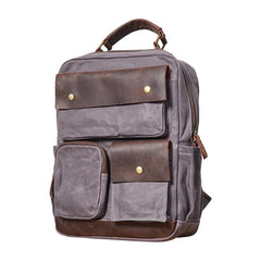 Waxed Canvas Leather Mens Backpack 14 inches Canvas Travel Backpack Canvas Computer Backpack for Men