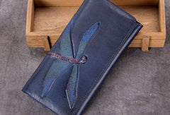 Genuine Leather Wallet Long Dragonfly Wallet Purse For Men Women - EverHandmade
