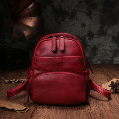 Vintage Leather Brown Womens Backpack Travel Backpack Red School Backpack for Women