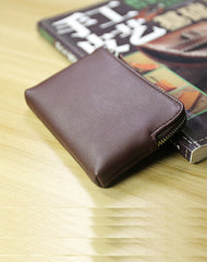 Cute Women Slim Black Leather Mini Zip Coin Wallet Billfold Small Zip Change Wallet For Women