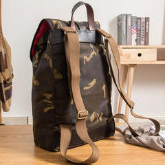 Camouflage Canvas Leather Mens Large 14'' Laptop Backpack College Backpack Hiking Backpack for Men