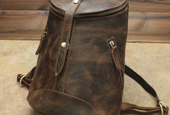 Genuine Leather Mens Cool Bucket Backpack Travel Bag Hiking Bag For Mens