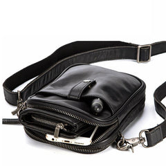 Black Leather Mens Small Belt Pouch Phone Messenger Bag Belt Bag Side Bag for men