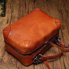 Small Fashion Leather Brown Red Box Handbag Shoulder Bag Cube Crossbody Purse For Women