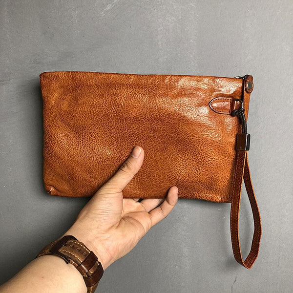 Handmade Genuine Leather Mens Clutch Cool Slim Wallet Zipper Clutch Wristlet Wal YBL02481043
