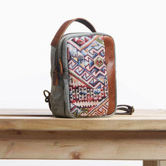 Folk Canvas Leather Mens Sling Bag Chest Bag One Shoulder Pack for men