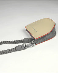 Womens Beige&Gray Leather Coin Zip Wallet with Leather Chain Leather Zip Wristlet Purse for Ladies