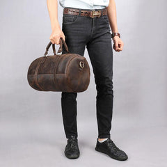 Retro Dark Brown Leather Mens Overnight Bag Duffle Bag Travel Bag Weekender Bag for Men