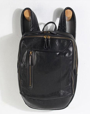 Cool Black Genuine Leather Mens Backpack Large Travel Backpack Hiking Backpack for men