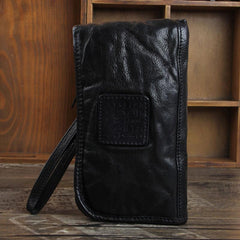 Genuine Leather Mens Cool Long Leather Wallet Cards Phone Zipper Clutch Wristlet Wallet for Men