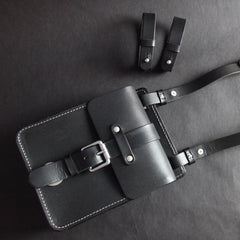 Handmade Black Brown Leather Mens Waist Bag Belt Pouch Phone Hip Bag For Men