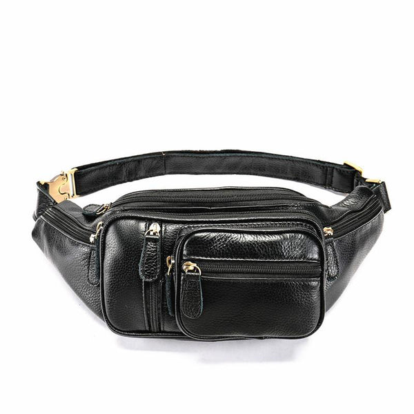 Cool Leather Brown Men's Fanny Pack Black Waist Bag Hip Pack For Men FY01581021