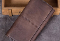 Genuine Leather Wallet Folded Long Wallet Vintage Tooling Wallet Purse For Men Women - EverHandmade