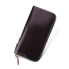 Retro Dark Brown Leather Men's Long Wallet Army Green Simple Long Wallet Clutch For Men