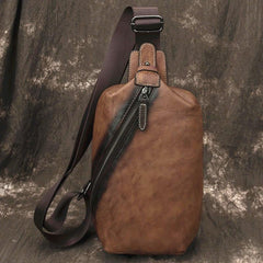 Vintage Brown LEATHER MENS One Shoulder Backpack Fashion Chest Bag Retro Brown Sling Bag For Men