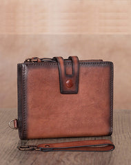 Vintage Gray Leather Small Wristlet Wallet Womens - Side View