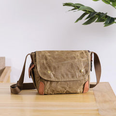 Wax Canvas Leather Mens Dark Gray Small Side Bag Courier Bag Khaki Messenger Bag for Men