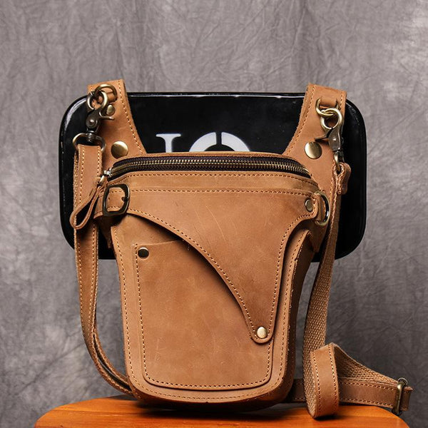Cool Tan Men's Motorcycle Belt Pouch Belt Bag Leather Drop Leg Bag Waist Bag For FY01782076