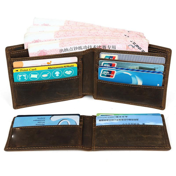Bifold Brown Leather Mens Wallet Small Wallet billfold Wallet Driver's License W FY00981048