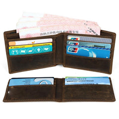 Bifold Brown Leather Mens Wallet Small Wallet billfold Wallet Driver's License Wallet for Men