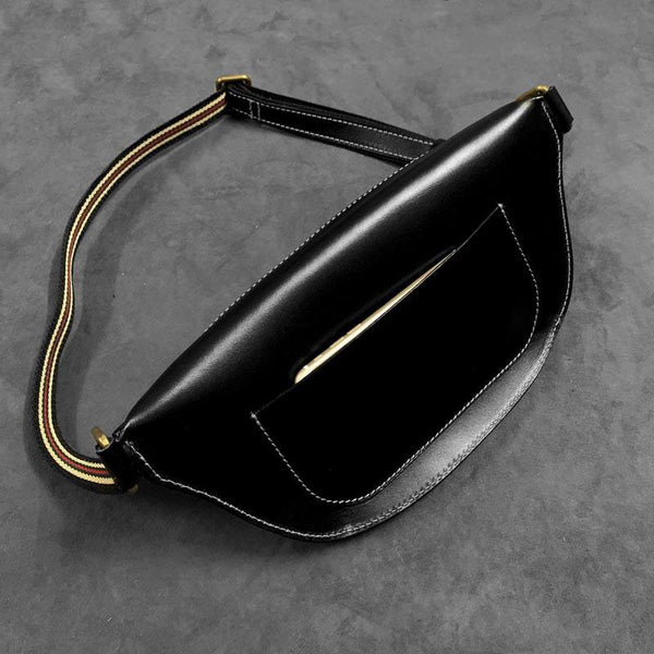 Fashion Black Genuine Leather Biker Fanny Pack Biker Waist Bag Motorcycle Hip Ba WG02152027