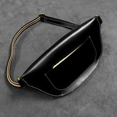 Fashion Black Genuine Leather Biker Fanny Pack Biker Waist Bag Motorcycle Hip Bag For Men