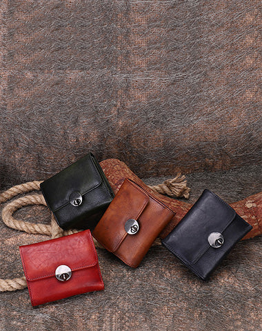 Vintage Womens Brown Leather Small Trifold Wallet billfold Wallet Purse for Ladi FDS01681056