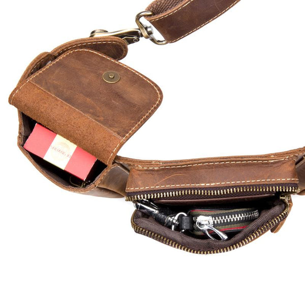 Cool Brown Leather Mens Fanny Pack Tool Waist Bags Hip Pack Belt Bag Bumbags for MSG03181149