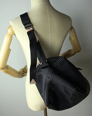 Womens Nylon Black&Pink Large Sling Bag Shoulder Sports Gym Bag Nylon Overnight Crossbody Bag for Ladies