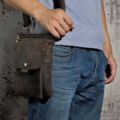 Leather Mens Small Side Bag COURIER BAG Waist Bag Holster Belt Case Belt Pouch for Men