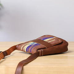 Embroidered Leather Mens Womens Mini Shoulder Bag Side Bag Messenger Bag for Men