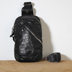 Handmade Genuine Leather Mens Cool Chest Bag Sling Bag Crossbody Bag Travel Bag Hiking Bag for men