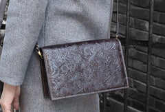 Handmade Crossbody Bag Leather Shoulder Bag Handbag Clutch Purse Floral Leather Gift For Women