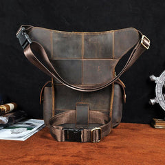 Cool Dark Brown Leather Mens Drop Leg Bag Belt Pouch Waist Bag Small Shoulder Bag For Men