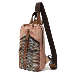 Rustic Canvas Leather Mens Sling Bags Chest Bag One Shoulder Pack for men