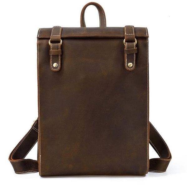 Dark Brown Mens Leather Satchel College Backpack Laptop Backpack Satchel Backpac FY03982132