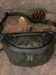 Women Black Gray Leather Waist Bag Fanny - Card Slots Detail