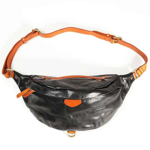 Black Handmade Leather Men Fanny Pack Waist Bag Coffee Hip Pack Belt Bag Bumbag YBL04882001