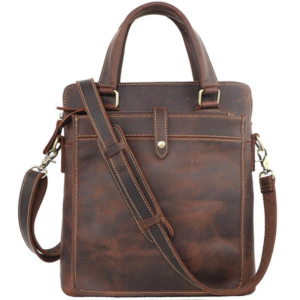 Vintage Black Mens Leather Vertical Briefcases Work Handbag Brown 10'' Computer ZOY0319091