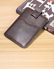 Slim Womens Coffee Leather Card Holder Wallet Vertical RFID Minimalist Card Holders Wallet for Ladies