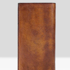 Handmade Leather Mens Cool Long Leather Wallet Bifold Clutch Wallet for Men
