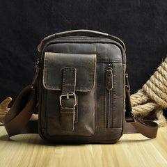 Fashion Brown Leather Mens Small Vertical Side Bag Messenger Bag Tablet Bag For Men