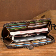 Brown Cool Mens long Wallet Wristlet Bag Clutch Wallet Mobile Long Wallet for Men