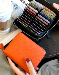 Cute Women Orange Leather Card Holders Small Zip Card Wallet Card Holders Wallet For Women