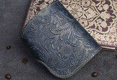 Handmade billfold Bifold Leather Wallet Floral Leather Botton billfold Wallet For Men Women - EverHandmade