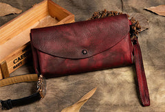 Handmade Long Leather Wallet Vintage Wallet Botton Clucth Purse For Women - EverHandmade