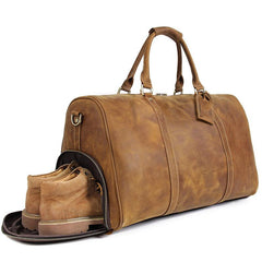 Vintage Brown Leather Men's Overnight Bag Weekender Bag Brown Travel Bag Handbag For Men