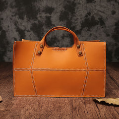 Brown Womens Handmade Leather Box Handbag Tote Brown Shoulder Bag Crossbody Purse For Women