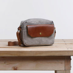 Cool Mens Canvas Leather Side Bag Gray Courier Bag Messenger Bag for Men