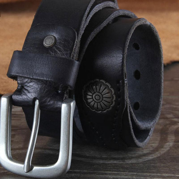 Genuine Leather Punk Rock Biker Trucker Mens Belt Men Black Coffee Belt for Men YBL00981086